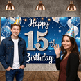 thumbnail image 6 of Blue Theme 15th Birthday Banner Silver Glitter  Display Balloon Decor Starry Pattern Birthday Backdrop for 15th Birthday Party Teenager Celebration Indoor Decoration, 6 of 8
