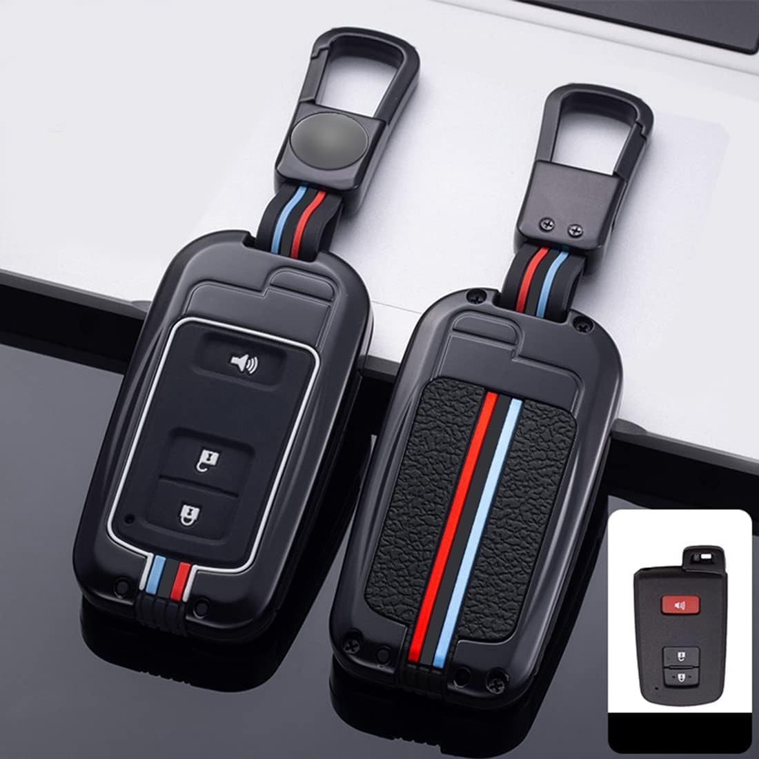 Zinc Alloy Metal Smart Key Fob Cover Fit for Toyota Tacoma Sequoia Tundra 4Runner Highlander RAV4 Camry Corolla Avalon Case Protector Shell(3 Button