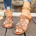 thumbnail image 6 of Women's Flat Slide Sandals Pearl Embellished Crisscross Strap, Open Toe Slip-On Casual Summer Slides Brown 37, 6 of 9