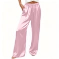 thumbnail image 2 of Yteetum Women's Satin Silk Wide Leg Pants Loose Drawstring Elastic Waist Trousers Women Casual Solid Baggy Lightweight Comfy Trousers, 2 of 7