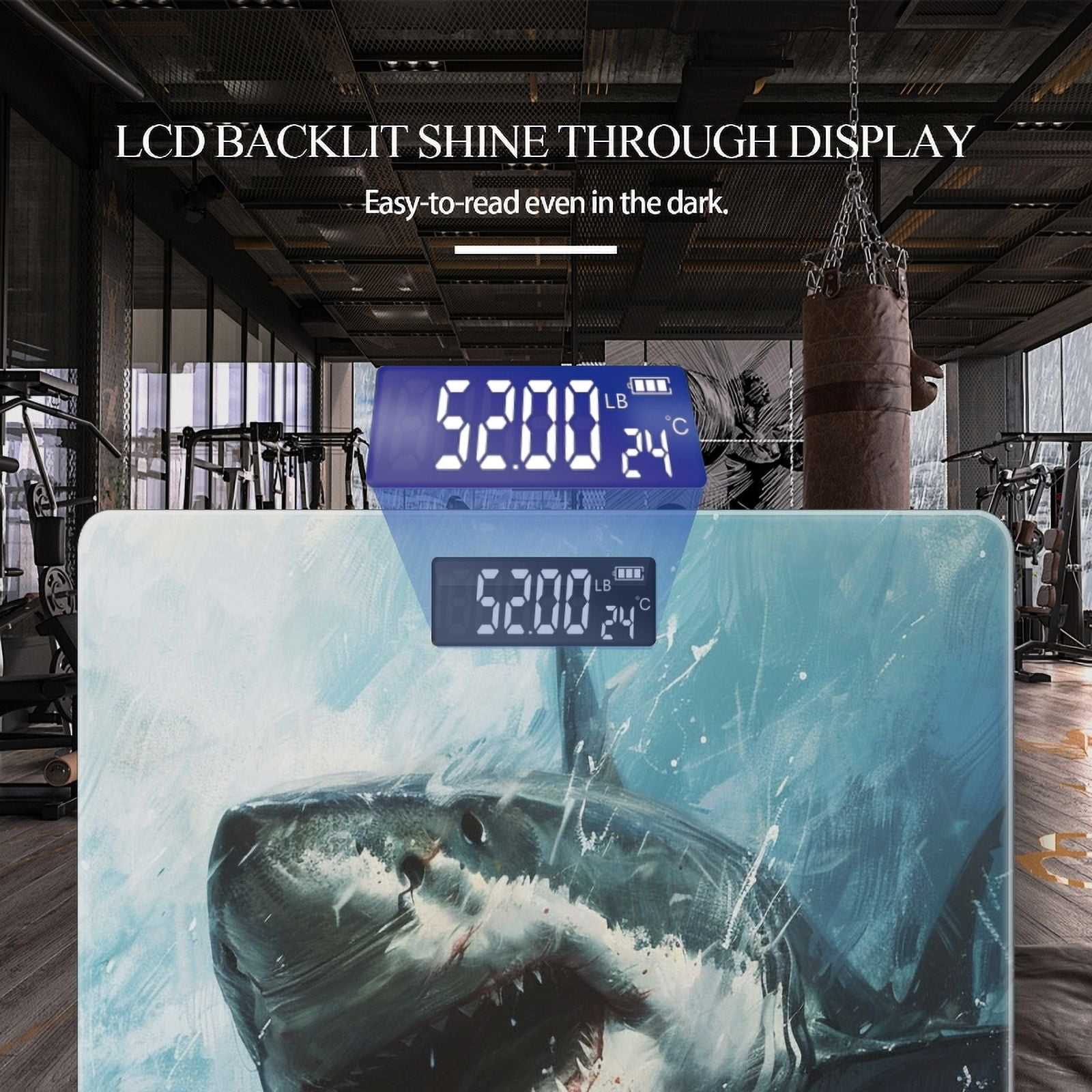 High Precision Body Weight Scale Smart Bathroom Scales with Large LCD Display(400lbs),Decorative for Bedroom-Angry Shark Mouth Wide Open And Showing Sharp Teeth
