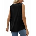thumbnail image 4 of Summer Tank Tops for Women Loose Fit Pleated Tunics Scoop Neck Sleeveless Lace Tops Curved Hem Flowy Black S, 4 of 6