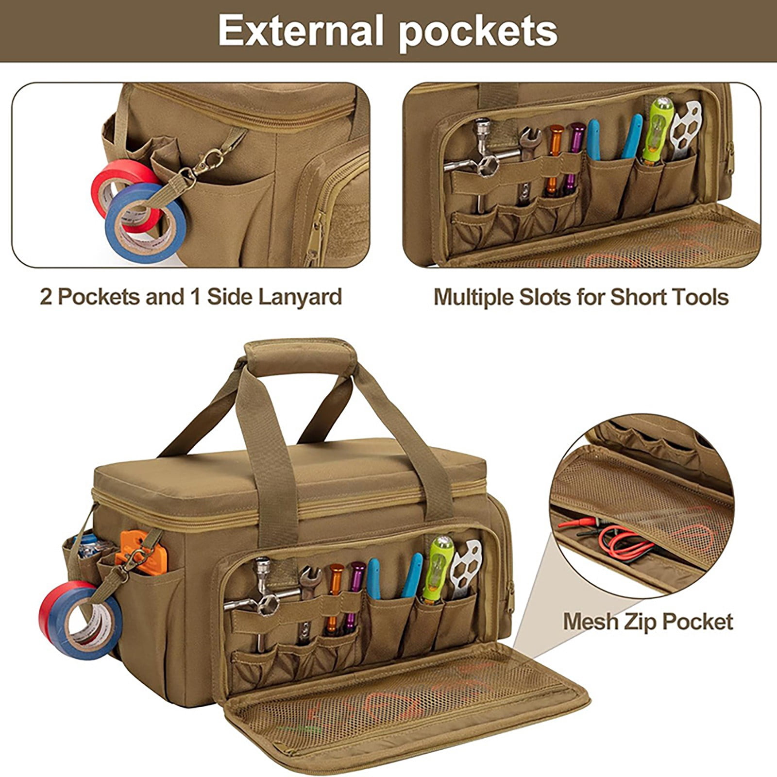 14 Inch Wide Mouth Tool Bag - Heavy Duty Tool Organizer with Adjustable Shoulder Strap & Ergonomic Handle - Large Capacity Utility Bag for Electricians, Plumbers, Mechanics & Contractors