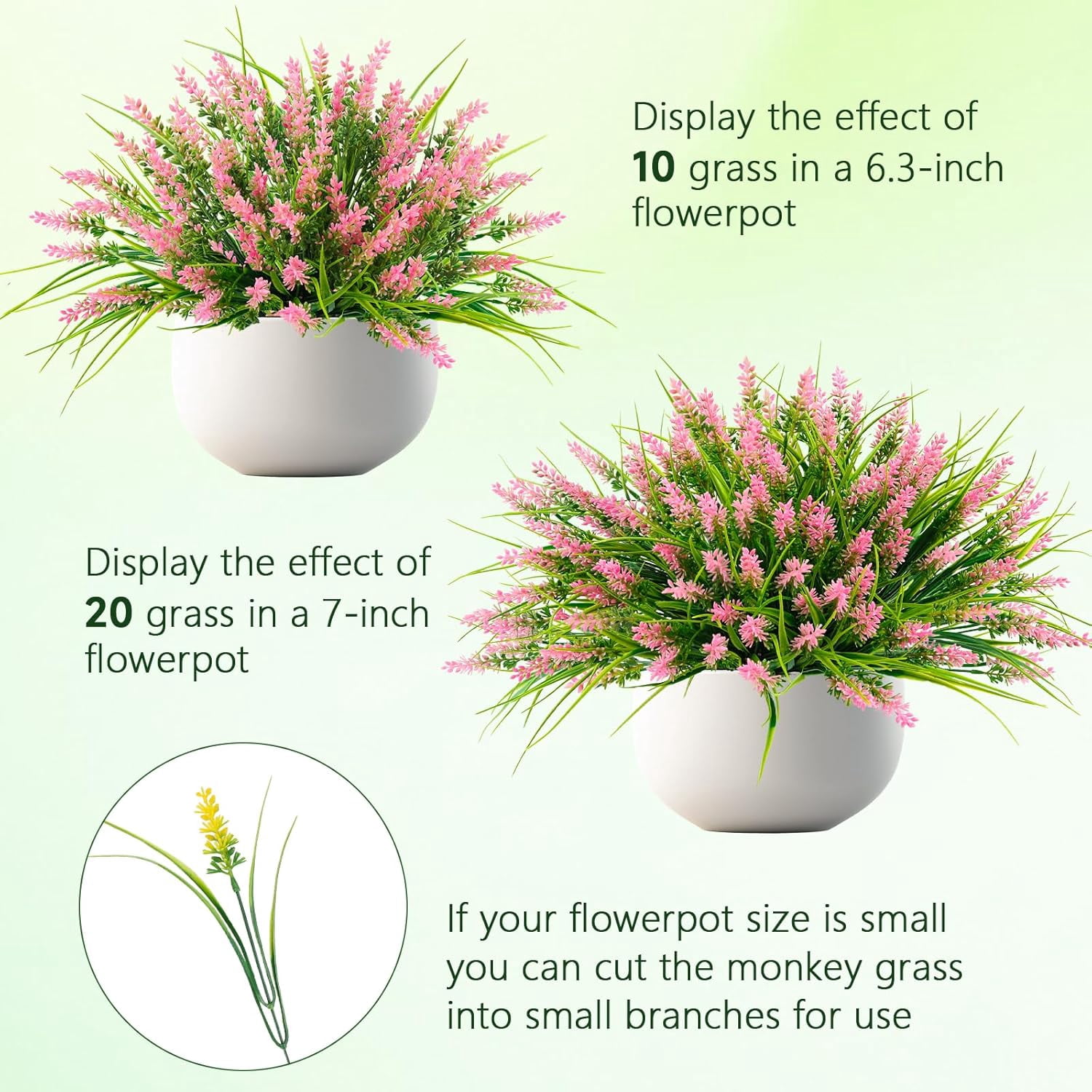 N&T NIETING 10 Bundles Artificial Plants Outdoor, Fake Monkey Grass with Flowers, UV Resistant Fake Plants for Garden Window Office Patio Hanging Planter Pathway Front Porch Home(Pink)