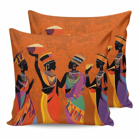 26x26 Pillow Covers Set of 2, Black Orange Girls Boho Throw Pillow Covers Decorative Couch Cushion Case, Retro Ethnic Abstract Art Microfiber Square Pillowcases for Bedroom Car Living Room