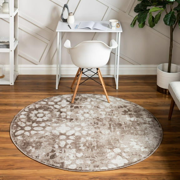 Rugs.com Monte Carlo Collection Rug – 5' Round Brown Medium Rug Perfect For Kitchens, Dining Rooms