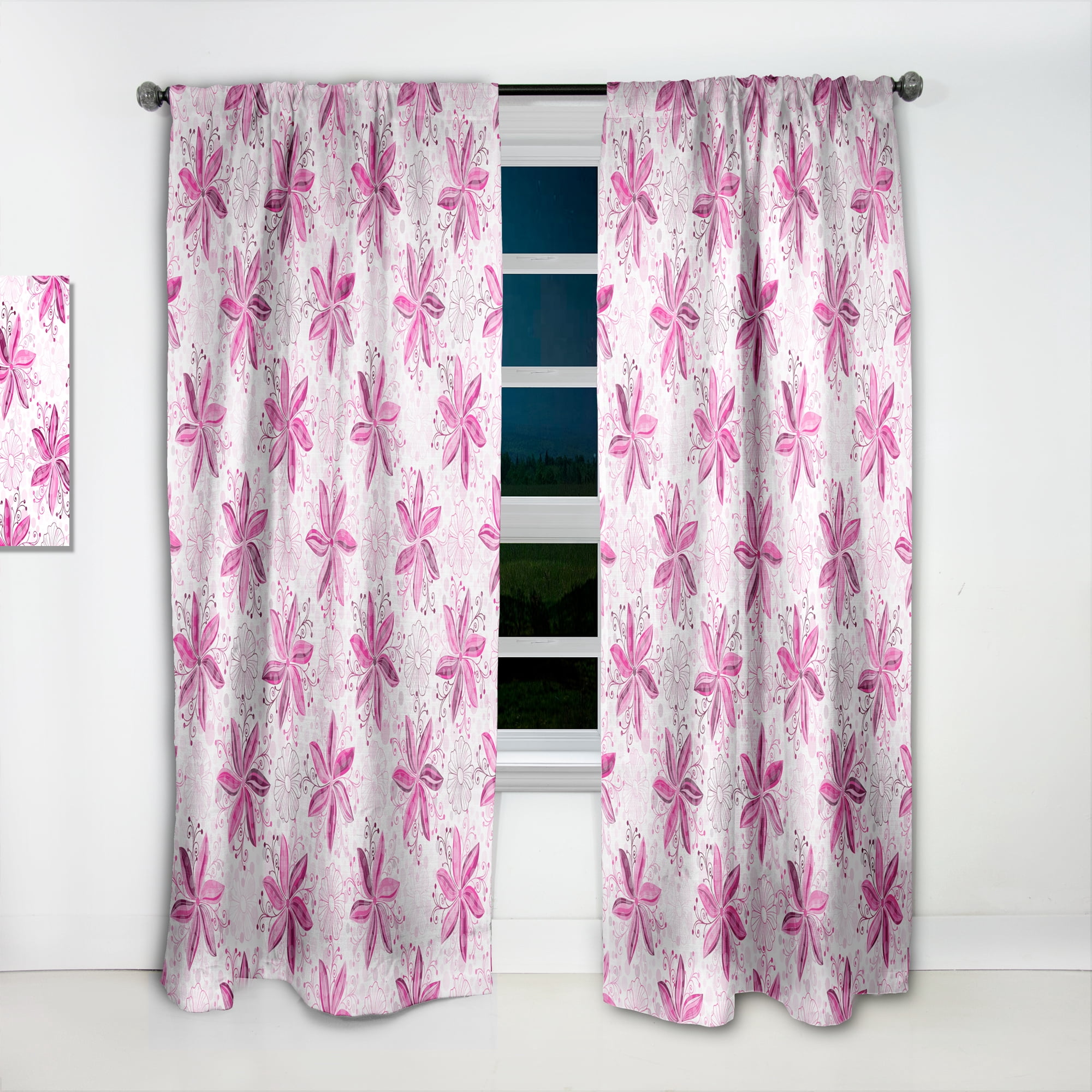 Designart 'Floral Retro Pattern XII' Mid-Century Modern Curtain Panel