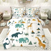 Castle Fairy Cartoon Elephants Giraffe Twin Bedding Sets 7-Piece for Boys Girls,Cute Animal Bedding Comforter Set Microfiber,Kawaii Jungle Wildlife Breathable Sheet Sets,Breathable Home Decor