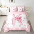 thumbnail image 2 of Feelyou Teens Ribbon Monogrammed Twin Bedding Sets 7-Piece, Pink Initial Letter K Bedding Comforter Set, Cartoon Cute Plaid Reversible Sheet Sets, Lightweight Room Decor, 2 of 7