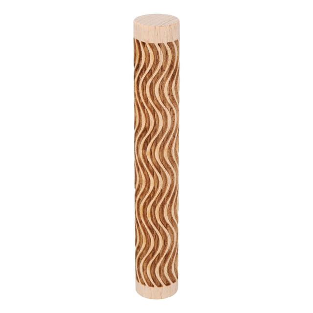 Uxcell Rouleau d'Argile en Bois 4 Pouces Motif Lignes Courbées Rouleaux en Bois Outils de Poterie Rouleaux de Texture Grain de Bois pour Cuisson d'Argile Pâte à Modeler Bricolage