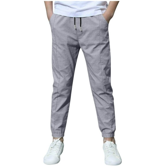 Fall/Winter Saving! HVOBTTY Kid's Long Straight Leg Trousers, Boys' Solid Color Full Length Pants Pants Casual Pants Loose Pants Casual Outerwear Pants Sweatpants Gray, 7 Years