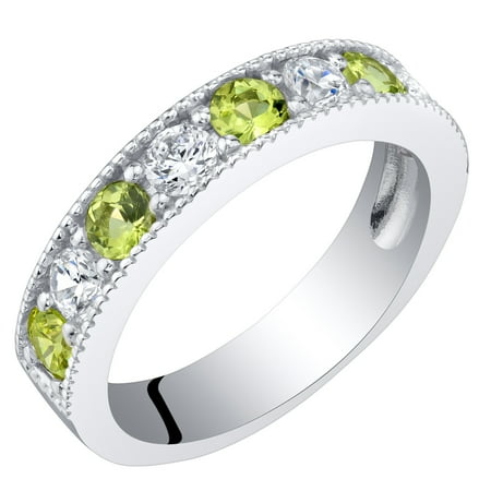 Band Peridot Ring - Sterling Silver Peridot Milgrain Half Eternity Ring Band Sizes 5 to 9