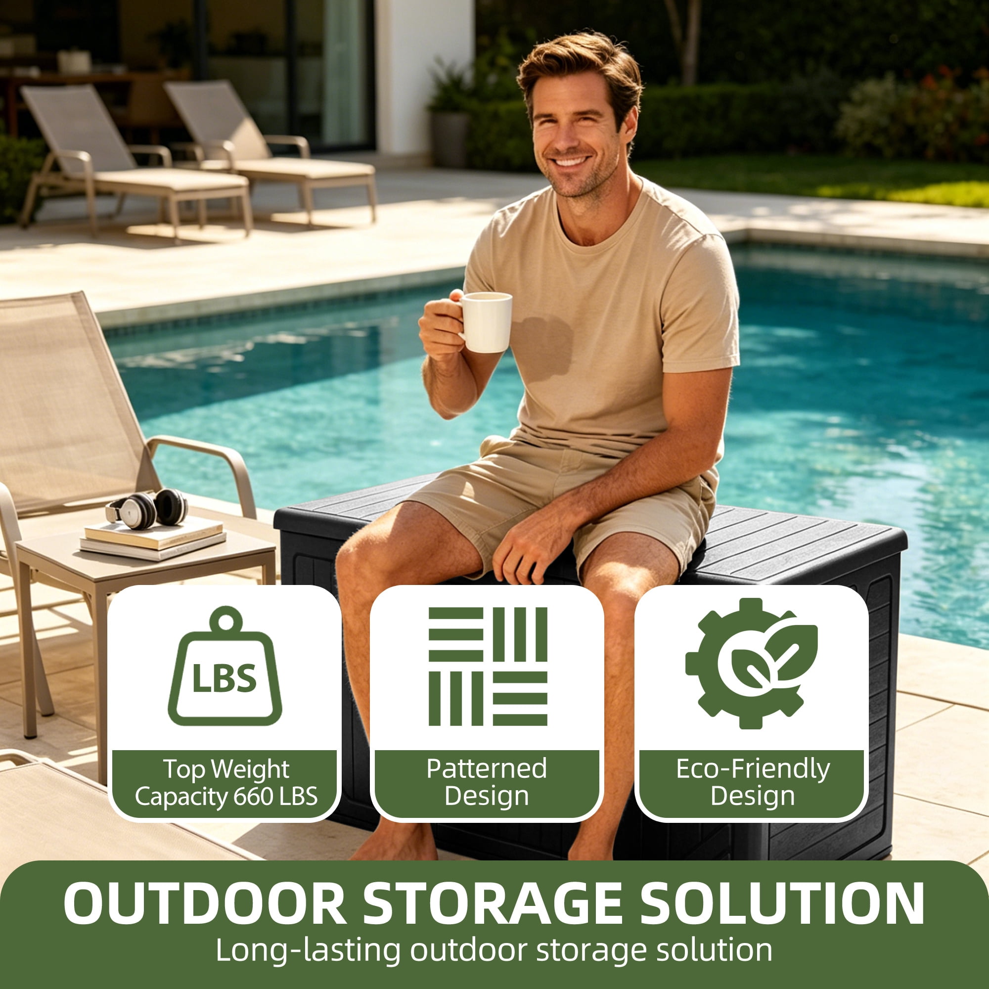 Uforic 230 Gallon Extra Large Resin Deck Box, Lockable Waterproof Outdoor Storage Bin, Weatherproof Patio Container for Patio Cushions, Garden Tools and Pool Supplies, Black