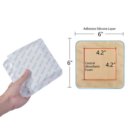 Border Self-Adherent Sterile Silicone Foam Dressing 6x6" Wound Gauze Waterproof
