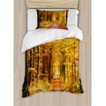 thumbnail image 1 of Forest Duvet Cover Set Twin Size, Seasonal Foliage Leaves Bushes in Autumn Colors Countryside Pathway in Forest, Decorative 2 Piece Bedding Set with 1 Pillow Sham, Yellow Brown, by Ambesonne, 1 of 2