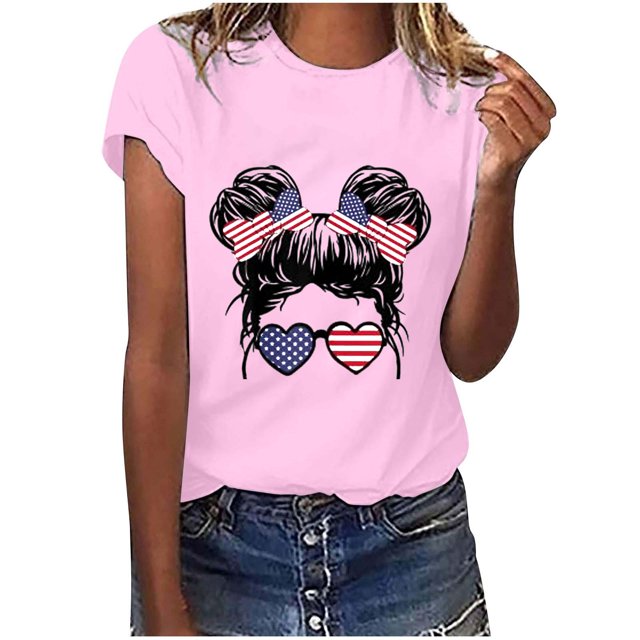 XZNGL Chemisiers à Manches Courtes pour Femmes T-Shirt Imprimé de la Fête de l'Indépendance pour Femmes Ample Décontracté Col Rond Manches Courtes Hauts pour Femmes Chemisier T-Shirts d'Été pour Femmes Hauts à Manches Courtes pour Femmes