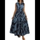 thumbnail image 2 of Vestido Maxi Floral de Verano para Mujer, Cuello Abotonado, Cintura Anudada, Volantes Escalonados, Sin Mangas, Estilo Bohemio, Azul M, 2 of 9