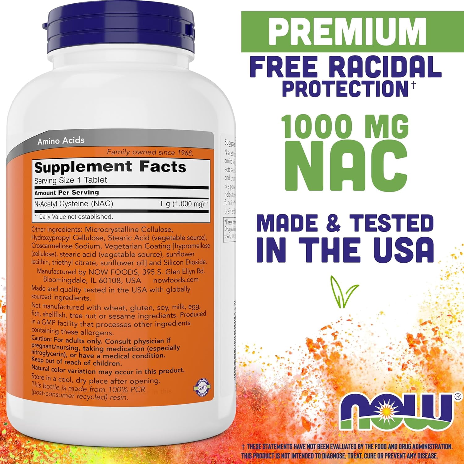 NOW NAC, 1000 mg, 250 tablets, Vegetarian and Vegan, Non-GMO