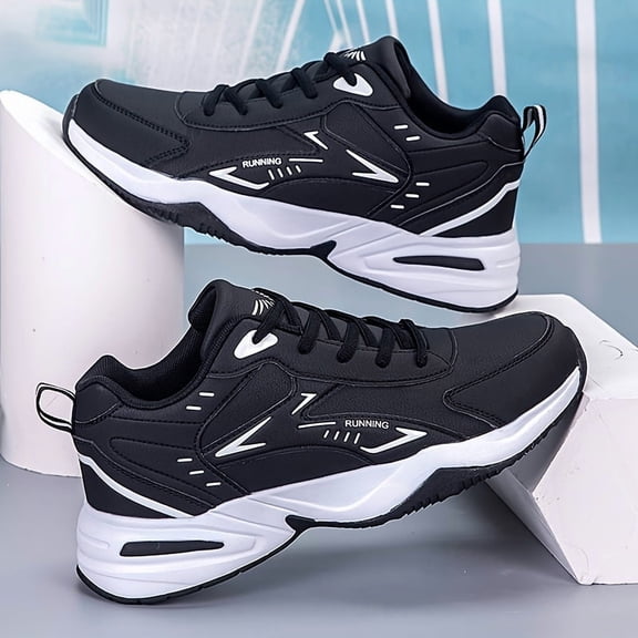 Men's White/Black Low-Top Sneakers - Upper, TPR Sole, Breathable Sneakers with Cushioned Traction Tread - Lace-Up Gym,, Training & Casual Shoes - Lightweight Durable for Casual Attire (White/Black)