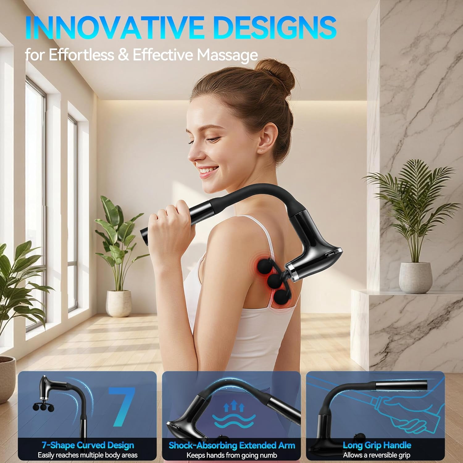 Upgraded Extension Handle Massage Gun, 9 Modes 9 Intensities Portable Body Massager for Neck Shoulder Back Waist Legs Muscle Relax