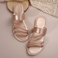 thumbnail image 5 of Summer Sandals for Women Footbed Solid Color Open Toe Slip-On Comfortable Elastic Strap Flat Slippers Sandals for Women Beach Vacation Holiday Vintage Fashion, 5 of 10