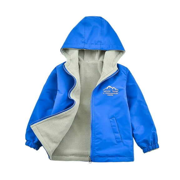 RUTAYY Children Boys Girls Hooded Jacket Long Sleeve Solid Color Plush Windbreaker Warm Fall Winter Outdoor Sports Playful Vacation Coat