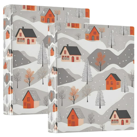 FORMRS 3 Ring Binder 1.5 inch with Pockets Set of 2 Clip Board 200 Sheets Capacity, Snow Cartoon Houses