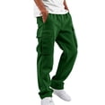 thumbnail image 2 of Men's Heavyweight Cargo Sweatpants Fleece Joggers with Pockets Elastic Waist Casual Athletic Lounge Pants Dark Green XL, 2 of 8