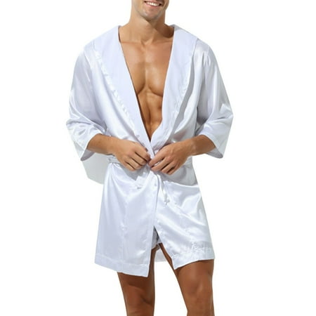 

Men Hooded Loose Satin Silk Bathrobe Pajamas Sleepwear Gown Bath Robe Nightwear