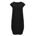 thumbnail image 4 of Summer Dresses for Women 2024 Solid Color Cap Sleeve Midi Dress Loose Fit Crewneck Casual Pockets Beach Sundress, 4 of 6