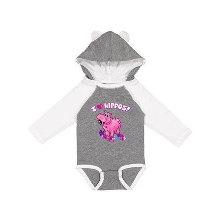 

Inktastic I Love Hippos with Pink Hippo and Flowers Gift Baby Boy or Baby Girl Long Sleeve Bodysuit