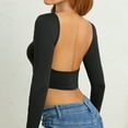 thumbnail image 3 of xiaxaixu Women´s Long Sleeve Cropped Tops, Solid Color Round Neck Backless Show Navel T-shirt for Spring Summer, 3 of 7