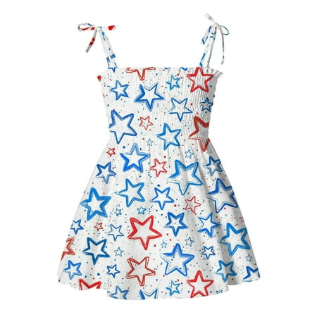 

Kids Baby Girls Dress Beach Dresses Casual Sleeveless American Flag Print Princess Sundress Summer Dress Elastic Sling Dresses