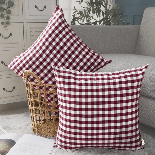 Fundas de almohada decorativas CARRIE HOME, tela escocesa burdeos, 46 x 46 cm, 2 unidades