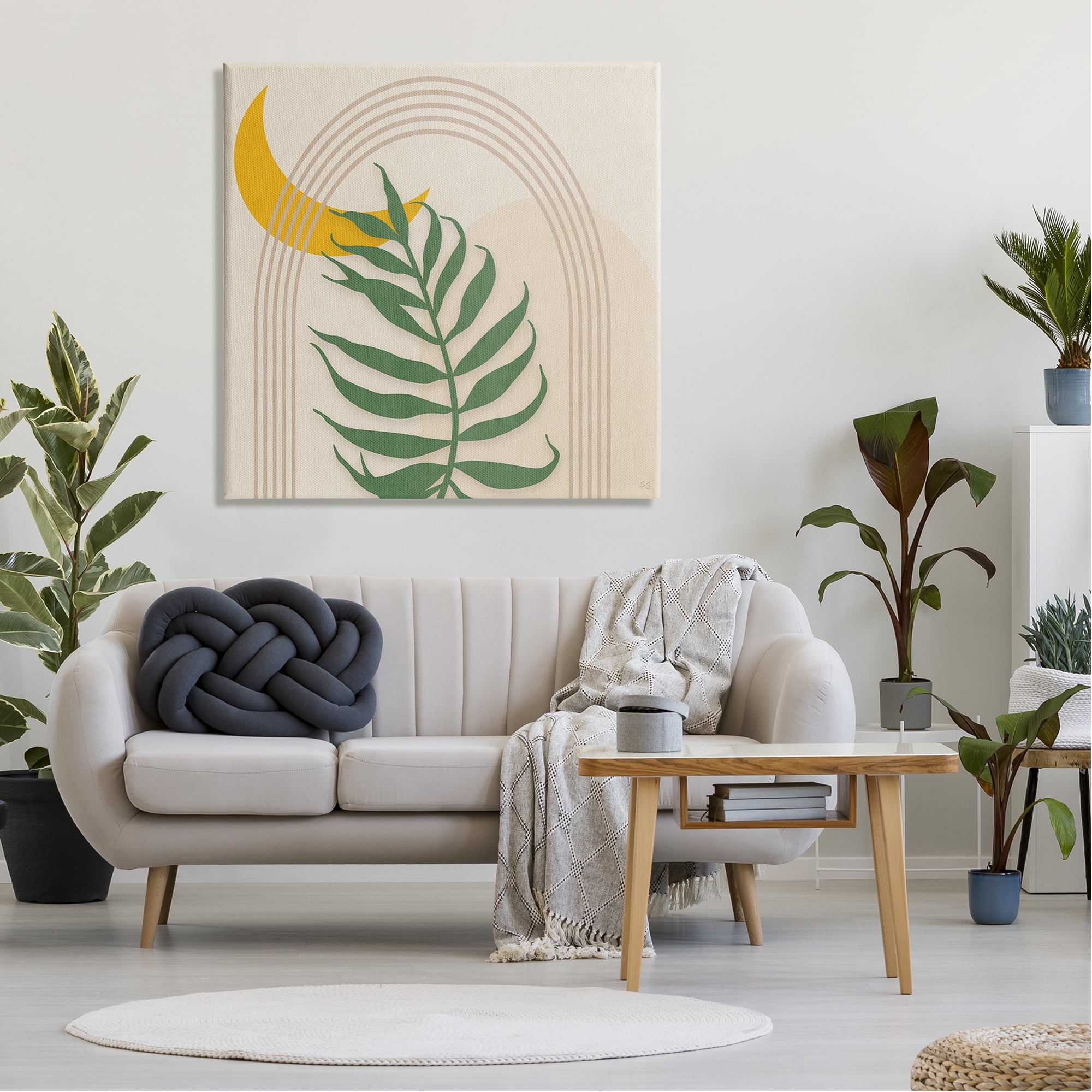 Stupell Industries Fern on Beige with Moon Botanical & Floral Painting Gallery Wrapped Canvas Art Print Wall Art, 36 x 36