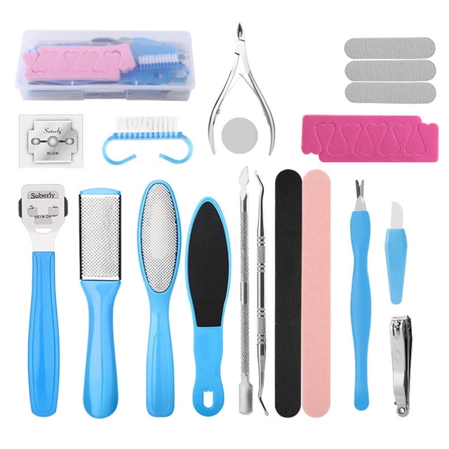 Kit de pedicura profesional, juego de limas para pies 19 en 1, herramientas para el cuidado de los pies