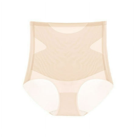 High-waisted tummy tuck without dead ends ultra-thin ice silk breathable buttocks postpartum shapewear panties-skin colour-XL