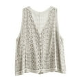thumbnail image 5 of idosla Womens Floral Crochet Lace Boho Trim Sleeveless Open Front Vest Cardigan (Beige, One Size), 5 of 5