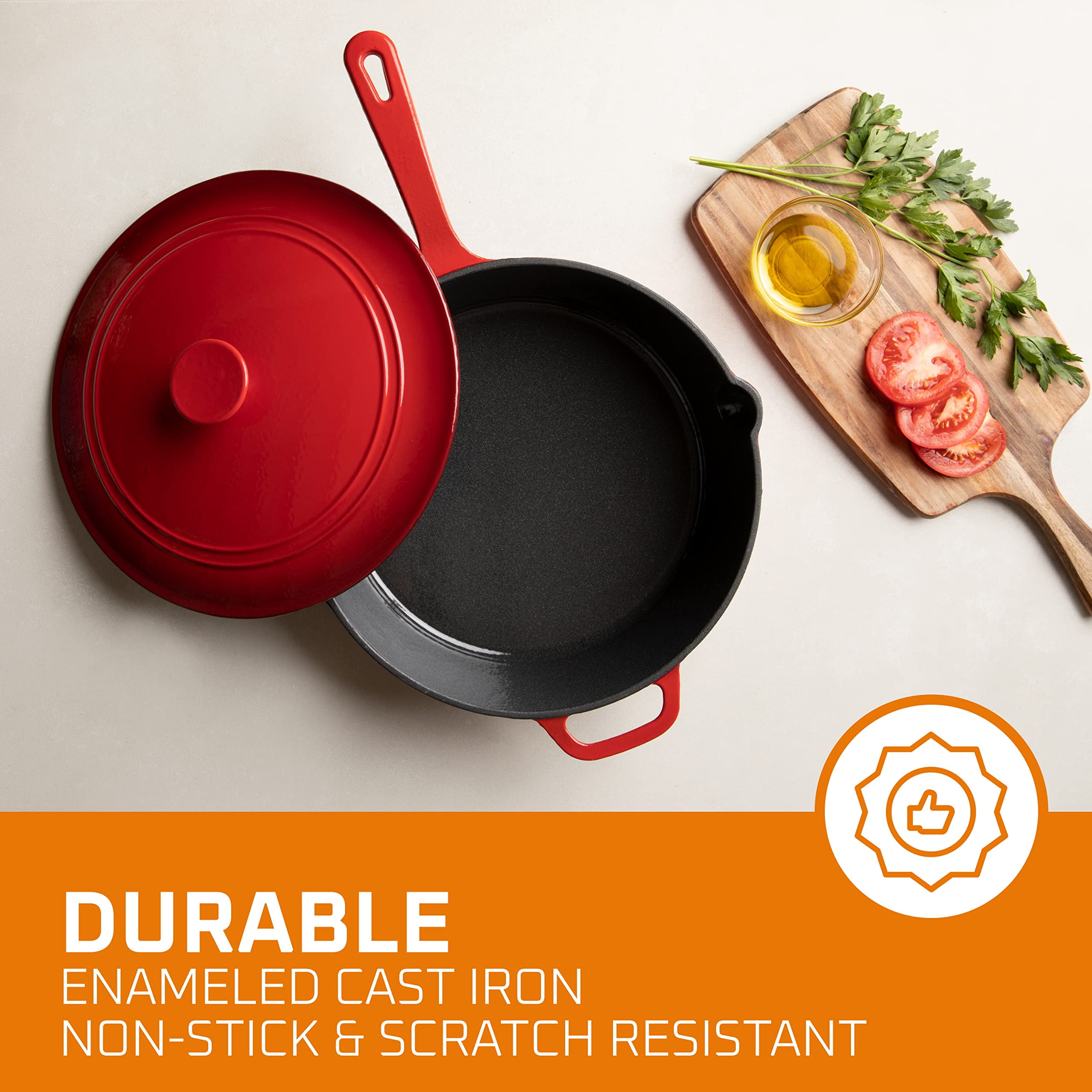 Bruntmor 12'' Red Cast Iron Frying Pan Set, Nonstick Cookware, 12'' - Fry's  Food Stores