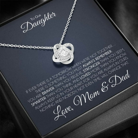 To Our Daughter, You're Always In Our Heart, Love Knot Necklace, Daughter From Mom & Dad, White Love Knot Necklace
