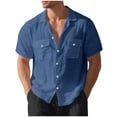 thumbnail image 4 of Blmnix Guide Men's T-Shirts Linen Shirts Fishing Shirts Tshirts Collared Blue Short Sleeve T Shirts for Men Pack,S, 4 of 9