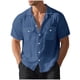 thumbnail image 4 of Ceisia Men's Relaxed Fit Short Sleeve Turndown Collar Slub Linen Shirt with Dual Chest Pockets Navy XXXL Gifts, 4 of 9