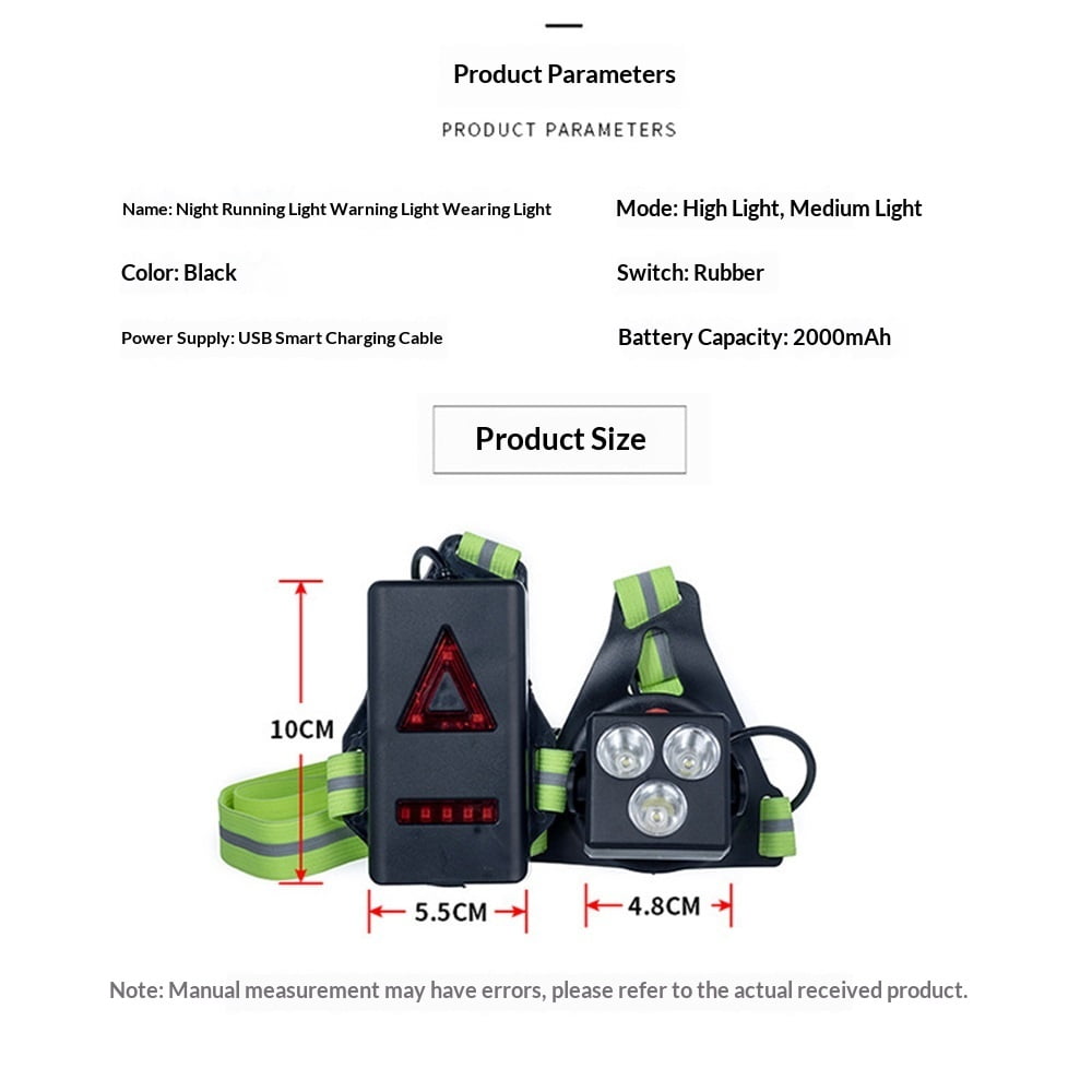 Running Lights for Runners, 380Lumens Running Light , Rechargeable Reflective Vest for Night Walking/Cycling/Jogging/Hiking