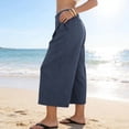 thumbnail image 5 of Women's Beach Capri Pants Cotton Linen Loose Fit Wide Leg Pants High Waisted Pleated Summer Vacation Trousers, S-3XL, 5 of 9