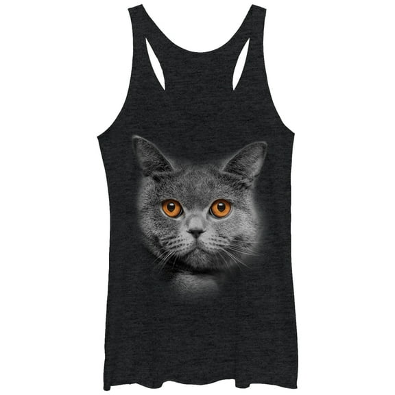 Women's Lost Gods Cat Face Racerback Tank Top Black Heather Small