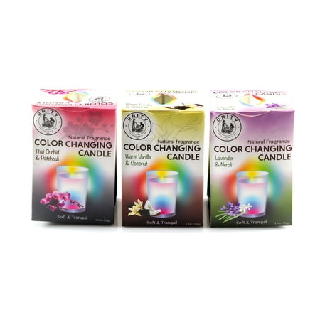 Unity Scented Color Changing Candles - 3-Pack - Natural Fragrances - Peaceful, Ambient Light for Your Home & Bath - Glass Jar - Color Changing Fiber-Optic Wick - No Batteries