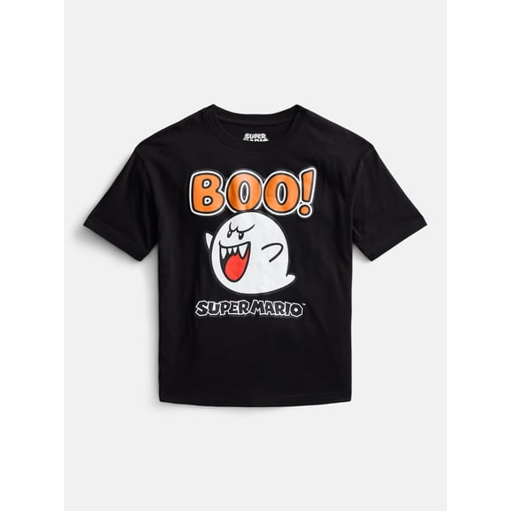 Super Mario Boo Ghost Little Boys and Big Boys Halloween Graphic Tee, Sizes 4-18
