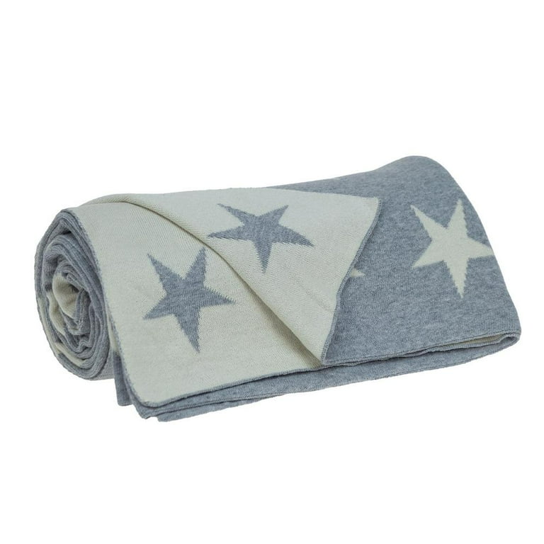 Gray And White Stars Knitted Throw Blanket Gray And White Stars Knitted Throw Blanket
