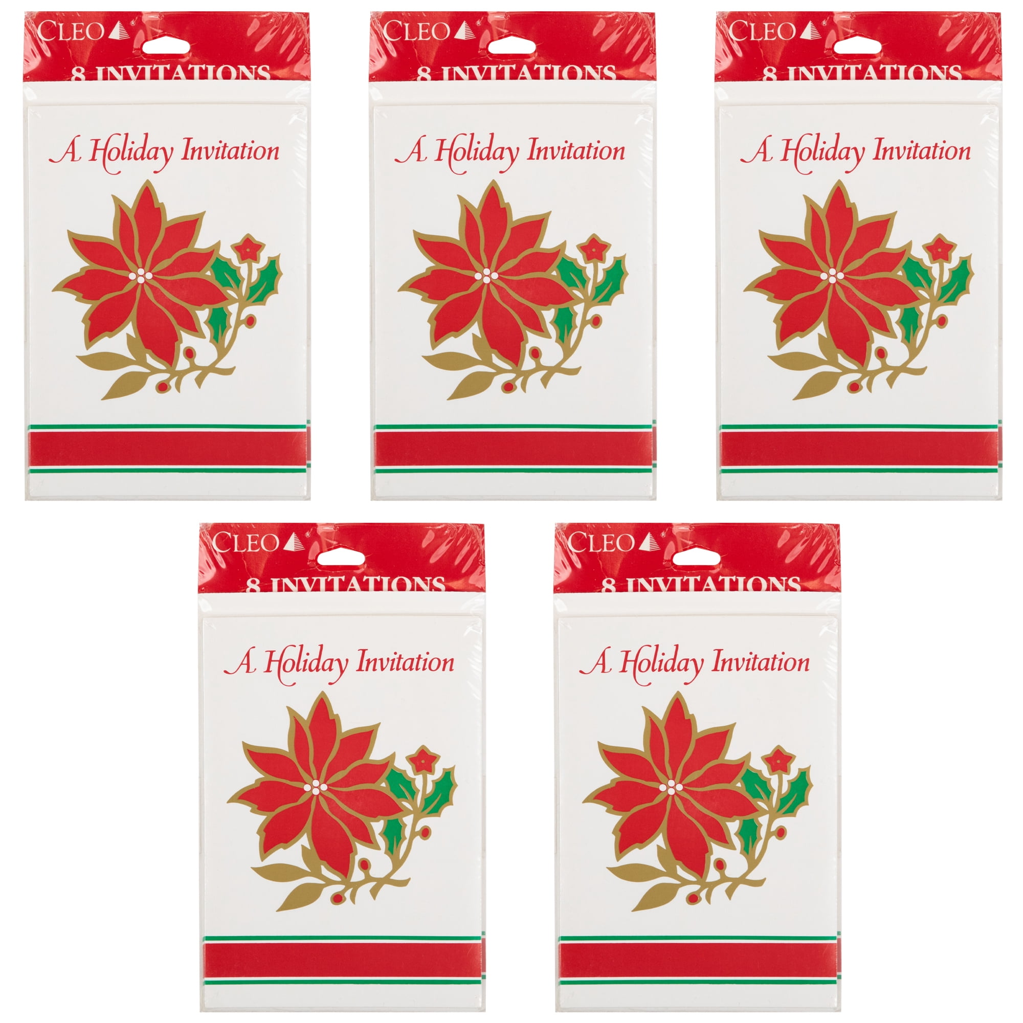 Poinsettia Christmas Invitations with Envelopes - Set of 40