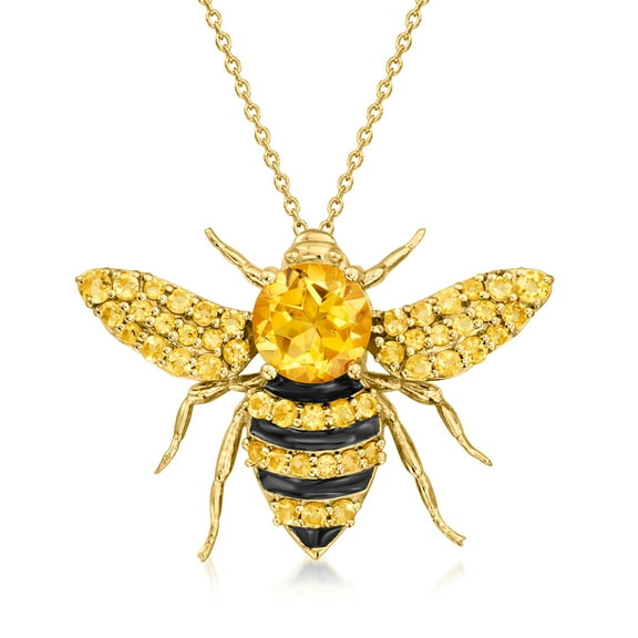 Ross-Simons 3.40 ct. t.w. Citrine Bumblebee Pin/Pendant Necklace in 18kt Gold Over Sterling, Women's, Adult